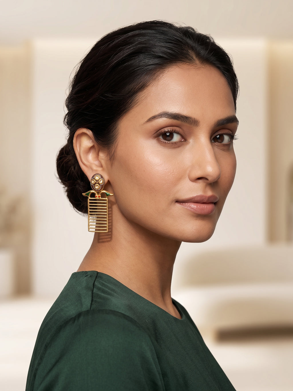 Peach Bird Frame Earrings — Indo-Western earrings, Papa Diaries Malta (view 4)