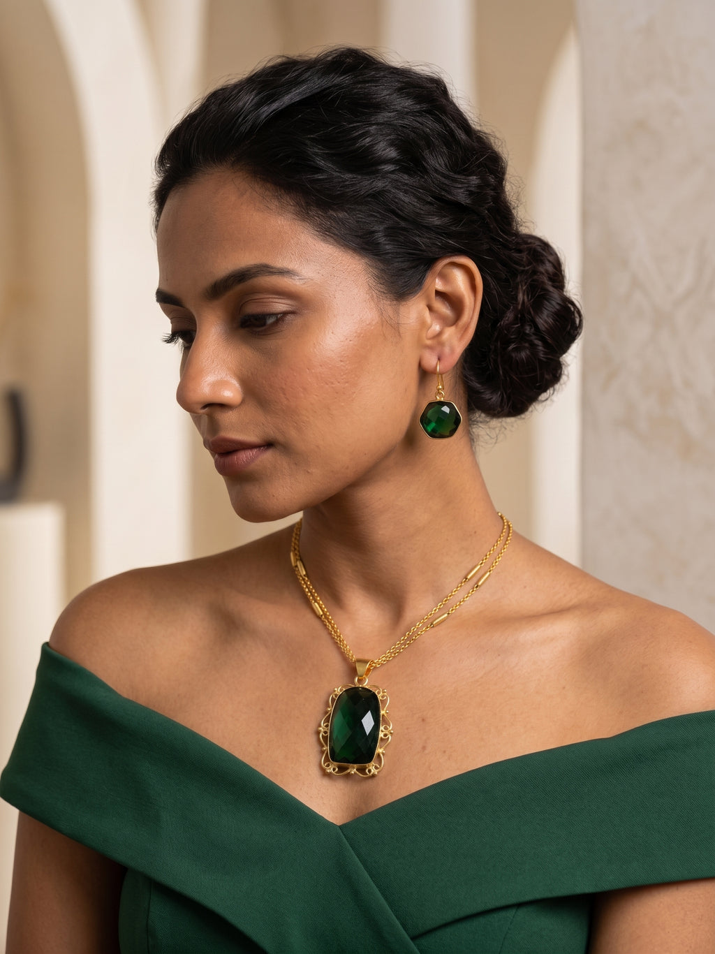 Emerald Facet Set — Indo-Western jewellery set, Papa Diaries Malta (view 3)