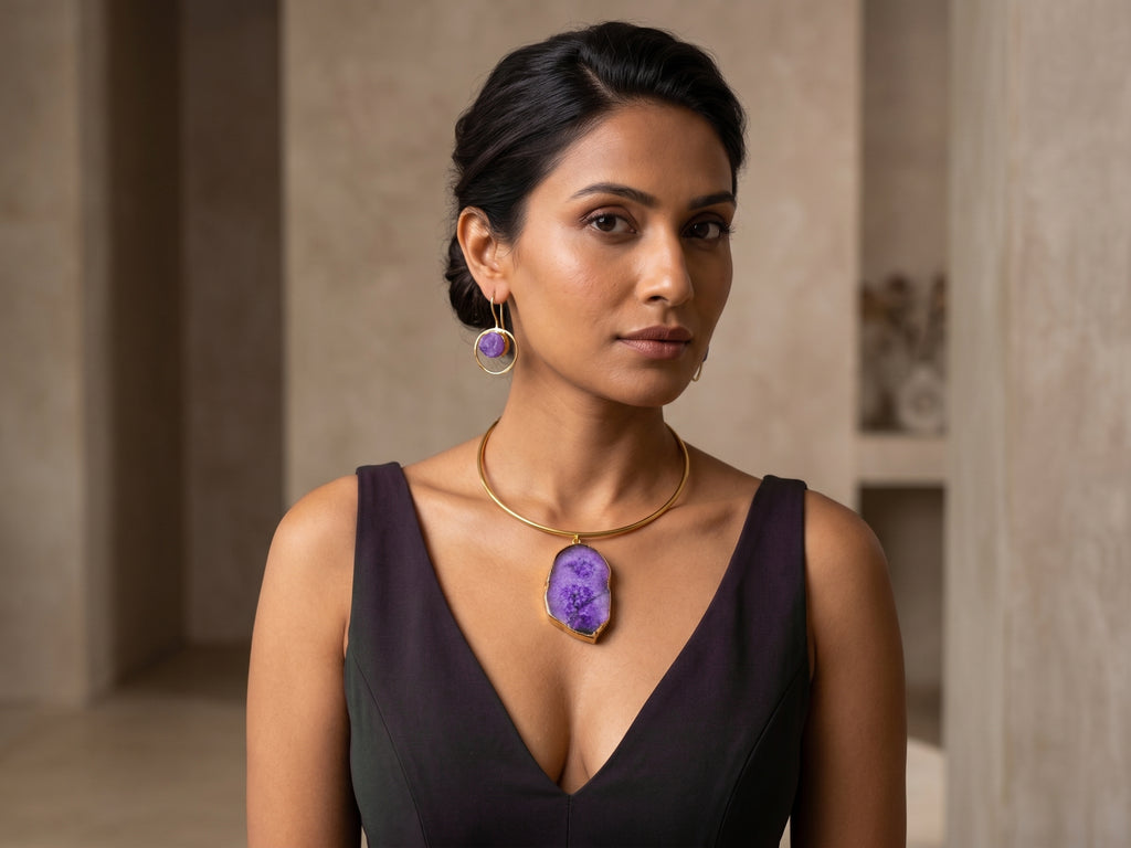 Amethyst Raw Stone Set — Indo-Western jewellery set, Papa Diaries Malta (view 4)