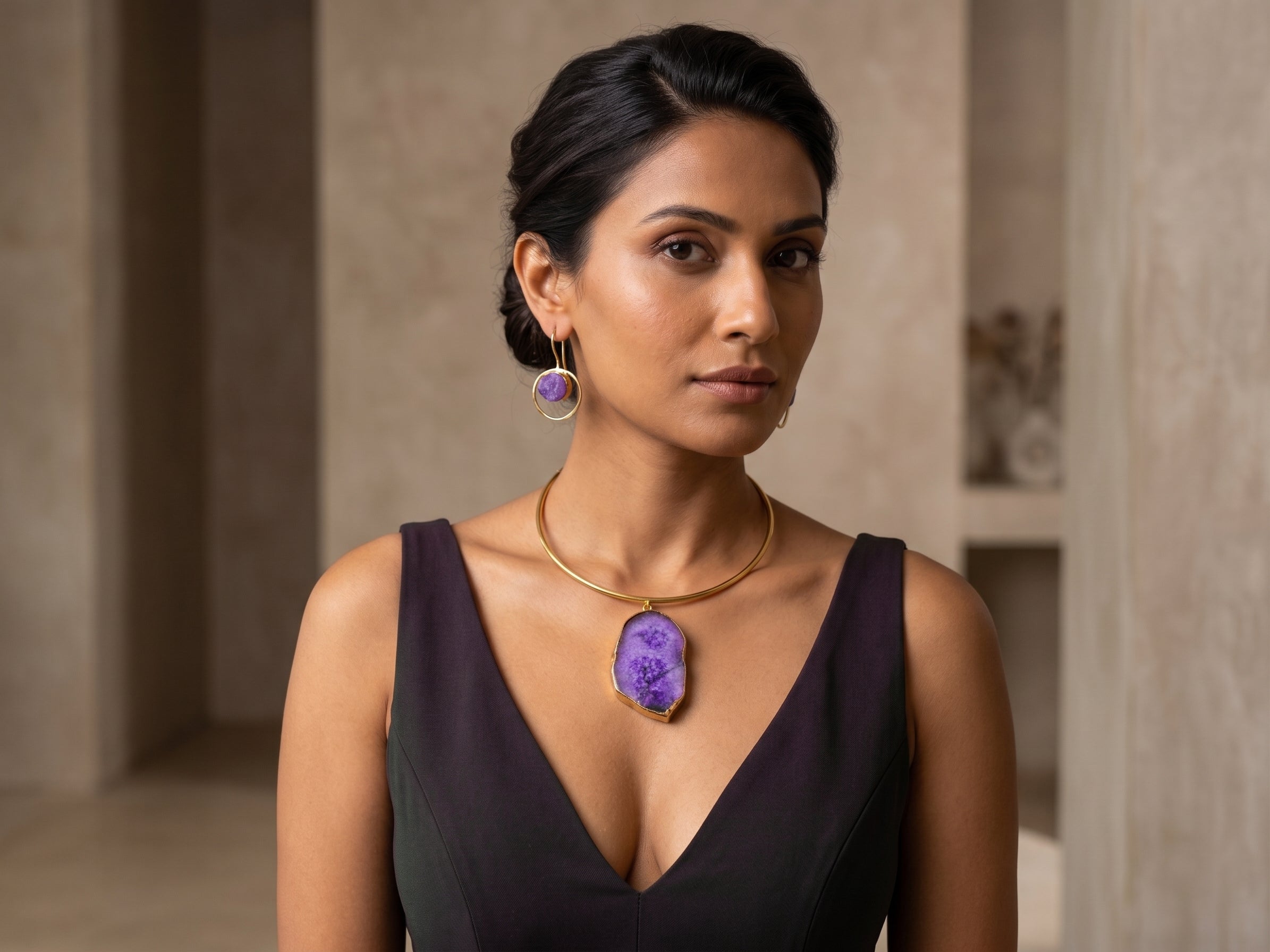 Amethyst Raw Stone Set — Indo-Western jewellery set, Papa Diaries Malta (view 4)