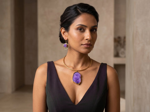 Amethyst Raw Stone Set — Indo-Western jewellery set, Papa Diaries Malta (view 4)