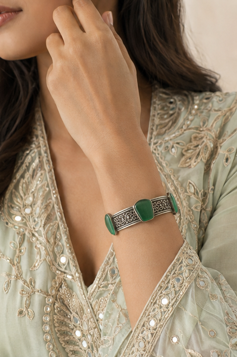 Emerald Engraved Cuff — Indo-Western bracelet, Papa Diaries Malta (view 3)