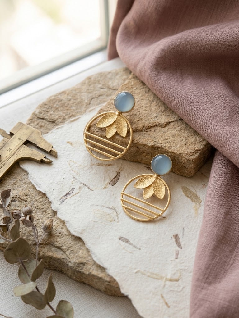 Neel Leaf Circle Earrings — Indo-Western earrings, Papa Diaries Malta (view 4)
