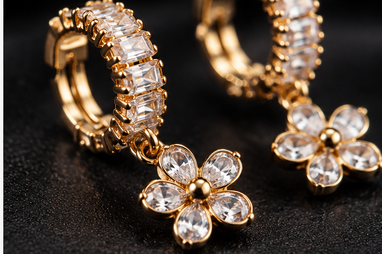 Rosé Blossom Huggies — Indo-Western earrings, Papa Diaries Malta (view 2)