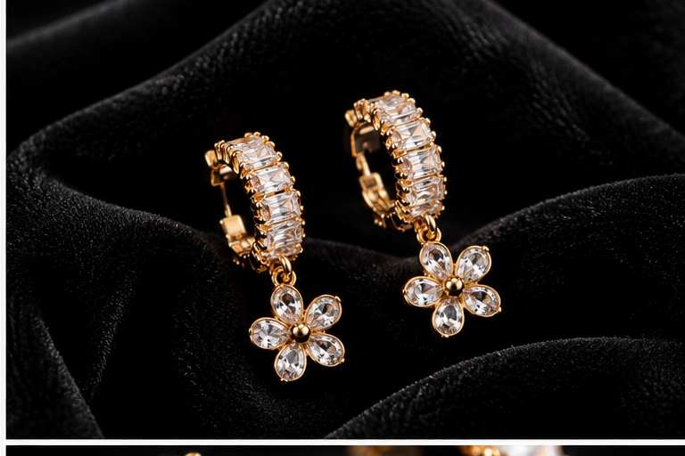Rosé Blossom Huggies — Indo-Western earrings, Papa Diaries Malta (view 3)