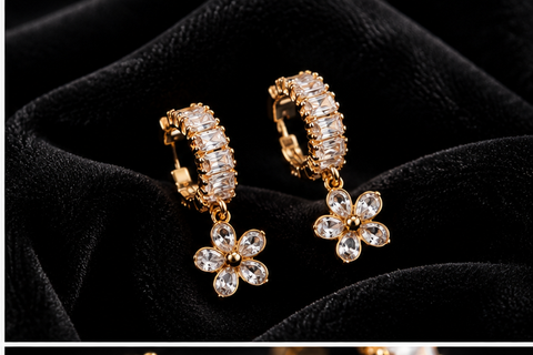 Rosé Blossom Huggies — Indo-Western earrings, Papa Diaries Malta (view 3)