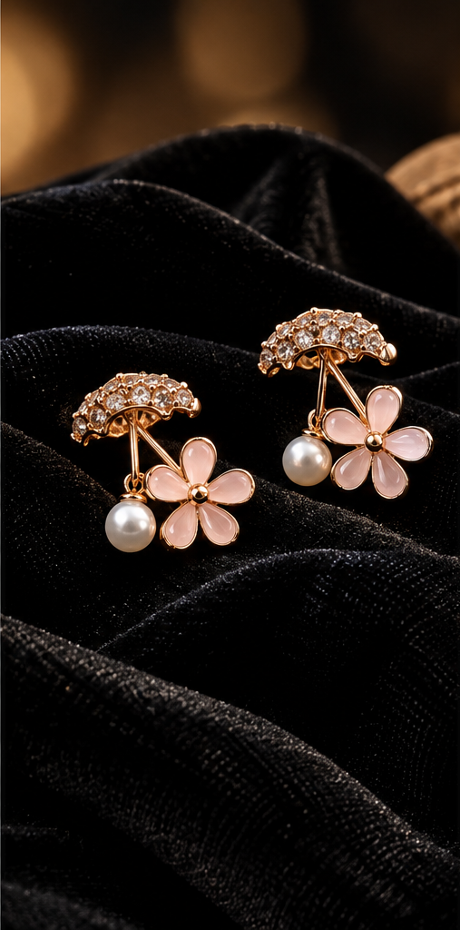 Blush Pearl Bloom Earrings — Indo-Western earrings, Papa Diaries Malta (view 3)