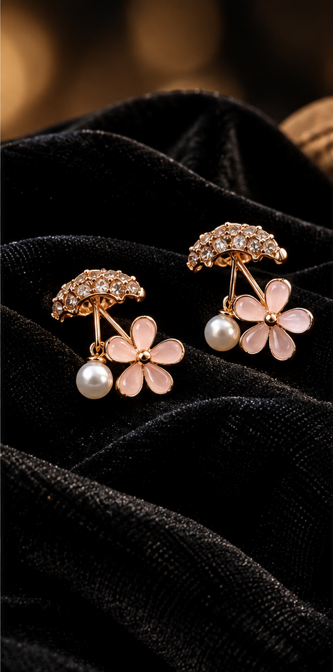 Blush Pearl Bloom Earrings — Indo-Western earrings, Papa Diaries Malta (view 3)