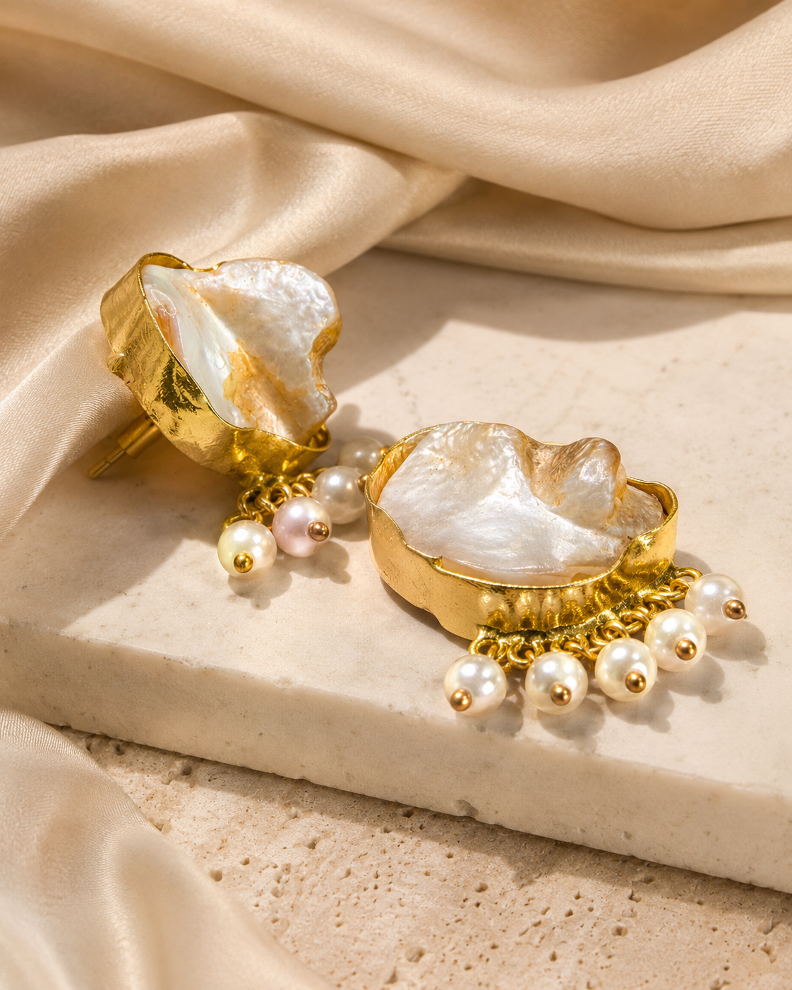 Moti Petal Fringe Earrings